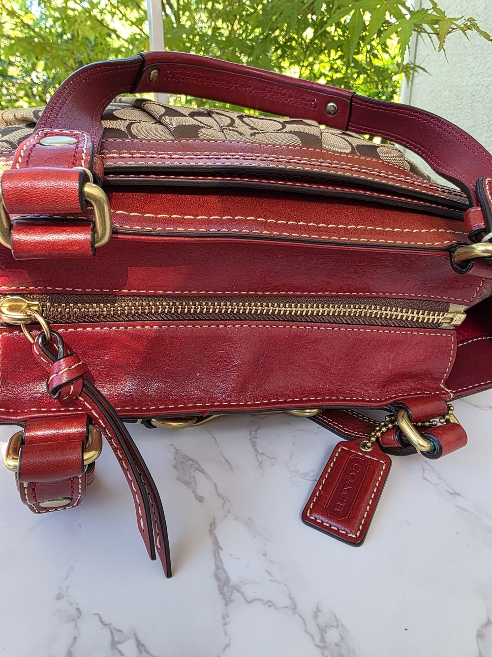 Coach Y2K Hamptons Brown Signature Canvas Tote with Red Leather Trim - Picture 6 of 15